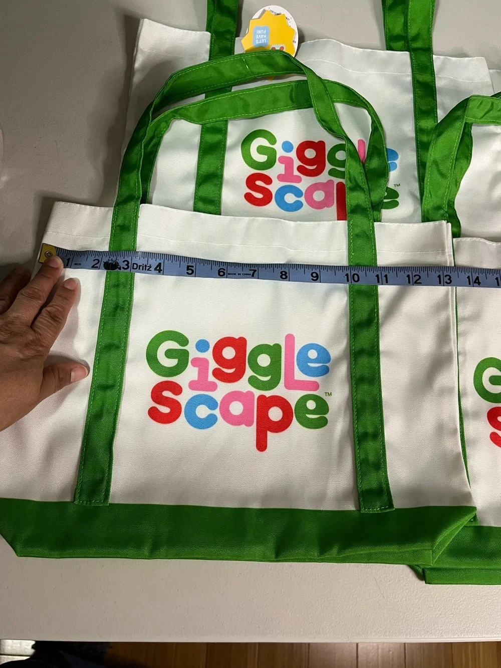Gigglescape Logo Tote Bag - bundle of 4 White with Green Trim